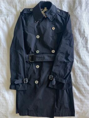 BURBERRY BRIT Black Double Breasted Belted Short Trench Coat Size US 2